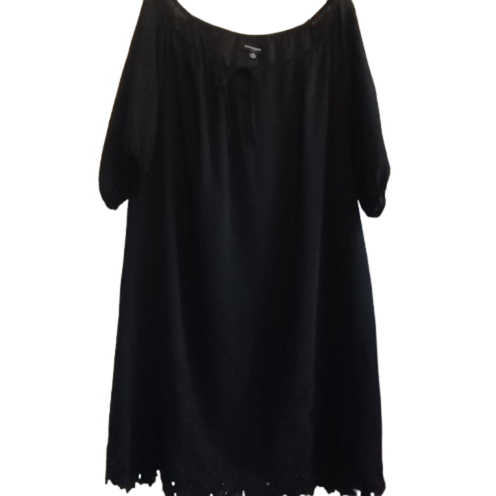 Sharagan Black Lined Off Shoulder Dress Size 16 Lace Hem Boho Midi Gothic